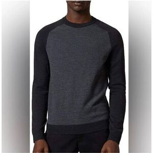 Ted Baker Men’s Crewneck Wool Blend Sweater, Striped Bodice, Solid Arms, Size S